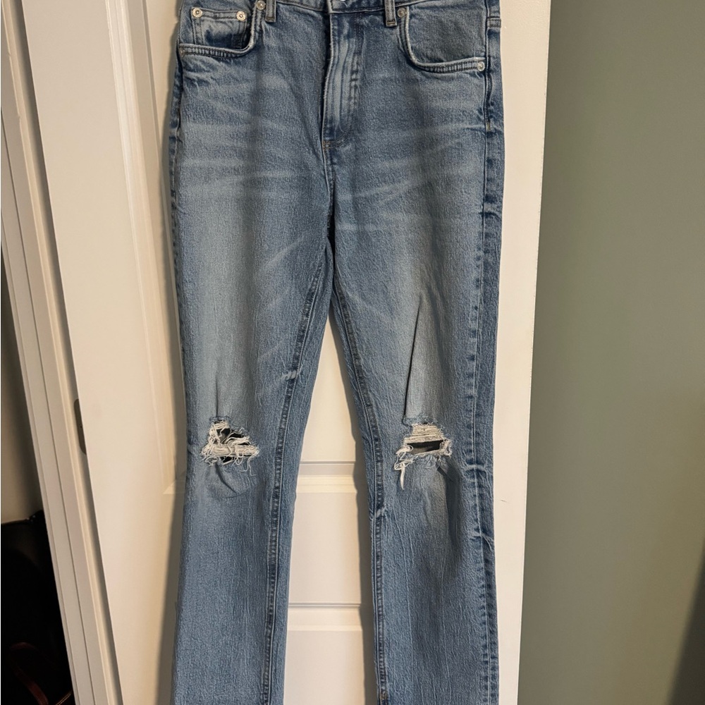 Zara Denim Straight Leg Jeans with Ripped Knees